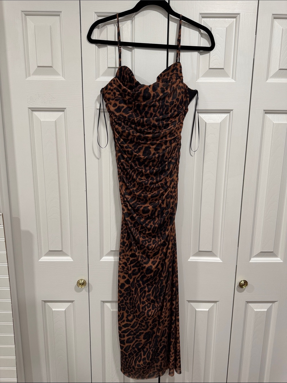 Zara Leopard-Print Cowl Maxi Dress — Brown & Black
